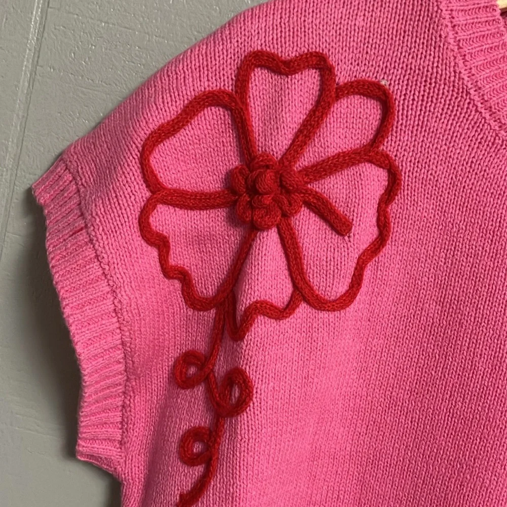 NWT Entro Pink and Red Floral Women's Sweater Short Sleeve Large Super Cute! - Picture 4 of 16